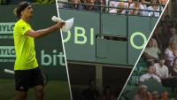Spectator treated after advertising board falls during match in Halle